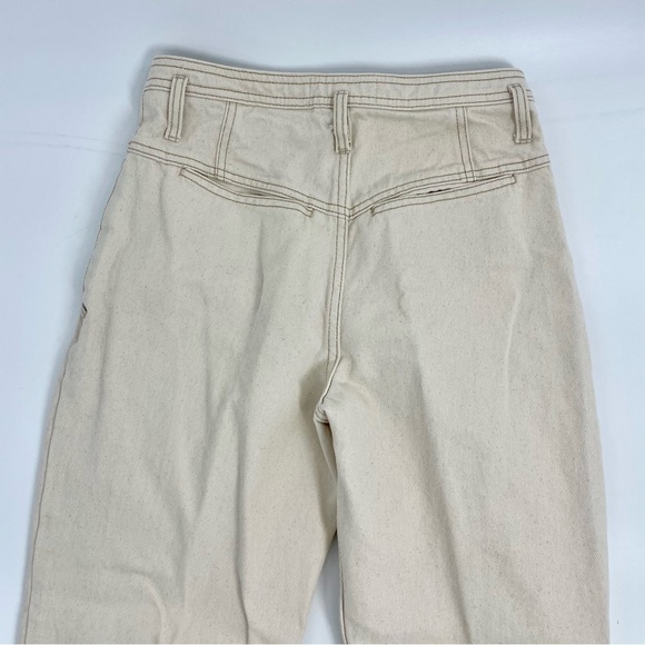 Free People‎ Pleated Carrot Jeans In Cream Cotton Ecru High Waisted Raw Hem 25 - Picture 10 of 13